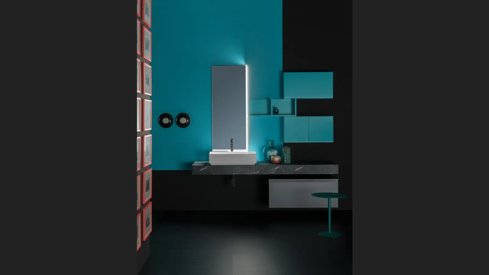 Mobile da Bagno sospeso in nobilitato e  laccato opaco e piano in laminato effetto pietra B GO CHROMATIC BG46 di Compab