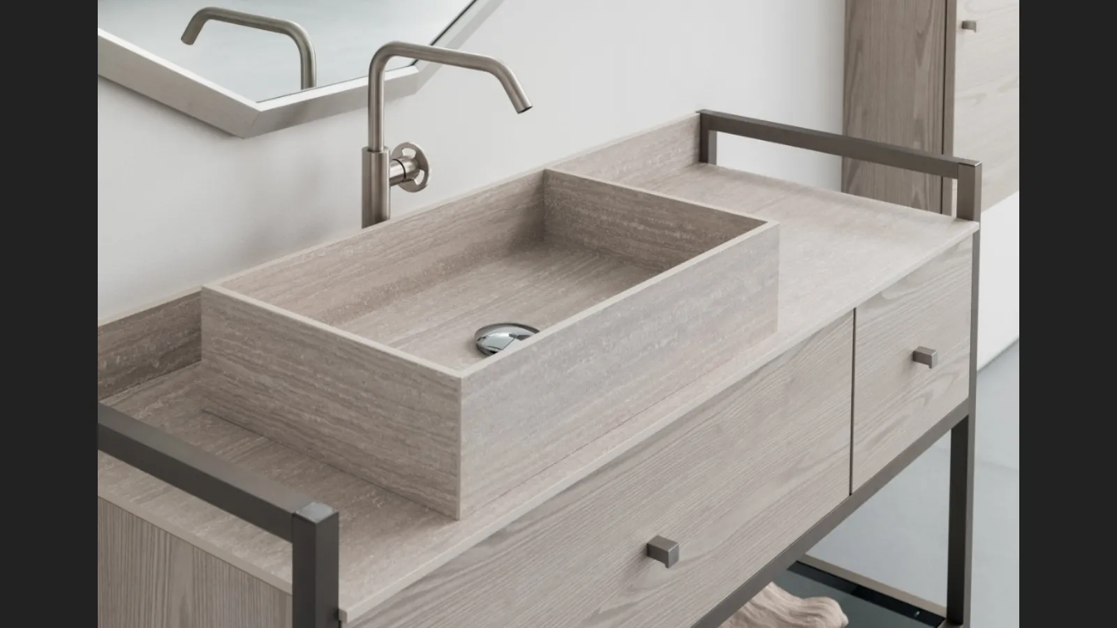 Mobile Bagno da appoggio in nobilitato effetto legno con piano e lavabo in HPL B201 BD022 di Compab