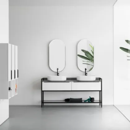 Mobile Bagno da appoggio in nobilitato laccato bianco opaco con piano in gres B201 BD003 di Compab