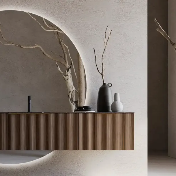 Mobile da Bagno sospeso in cannettato effetto legno Groove GV03 di Arteba