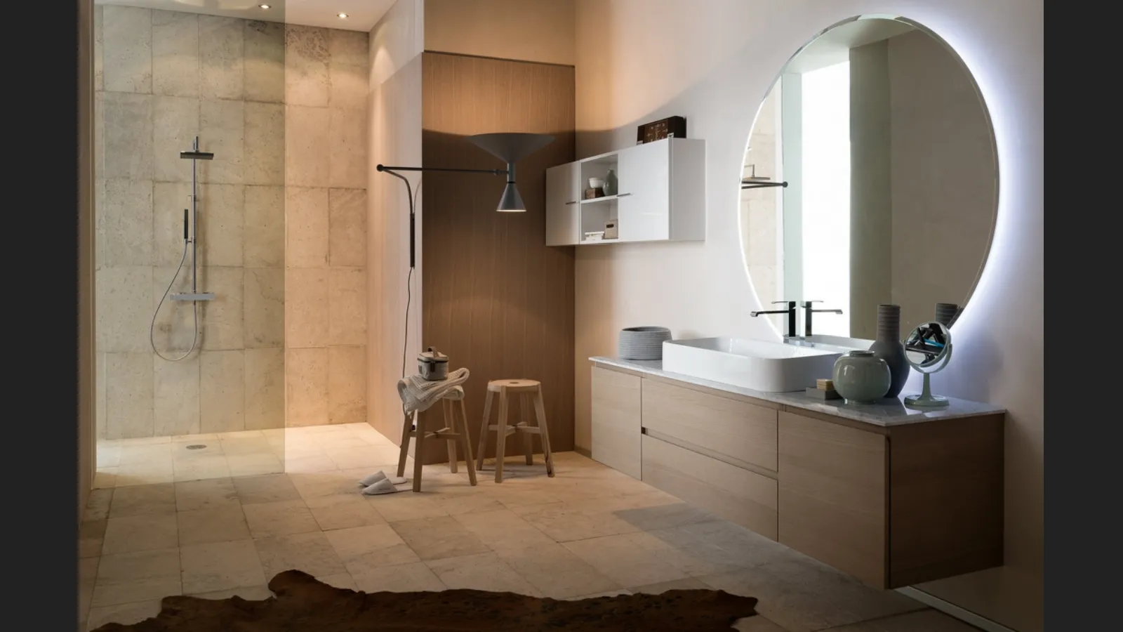 Mobile da Bagno sospeso in rovere con piano in marmo INK PRESTIGE NK19 di Compab