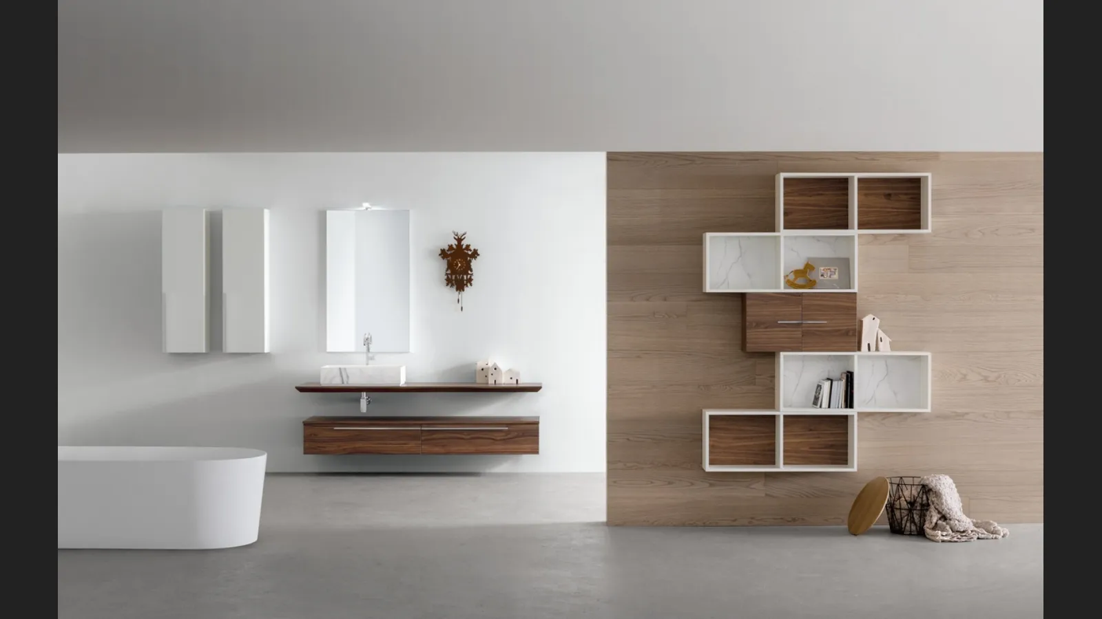 Mobile da Bagno sospeso in Noce con lavabo in gres finitura bianco venato K25 K HOUSE 50 di Compab