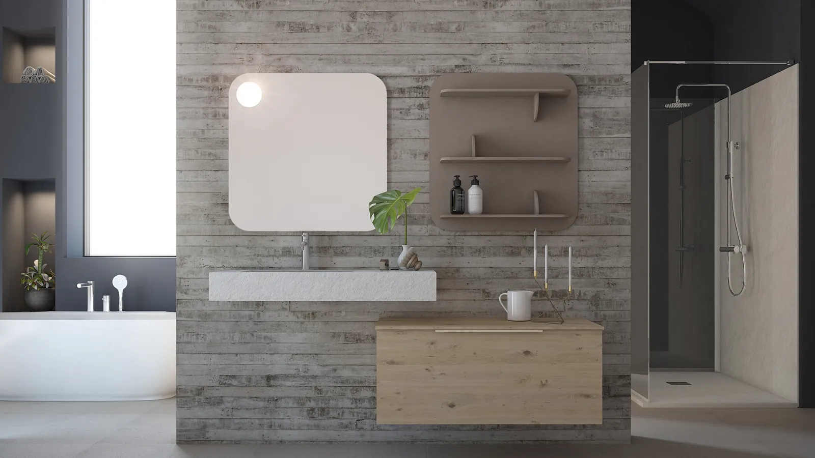 Mobile da Bagno sospeso in legno e HPL effetto cemento Linea LN10 di Arteba