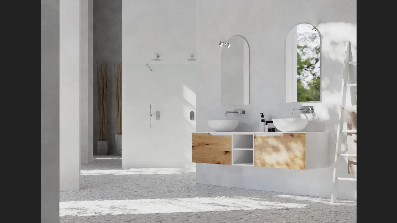 Mobile da bagno sospeso in legno e laccato bianco Rustech RT02 di Arteba