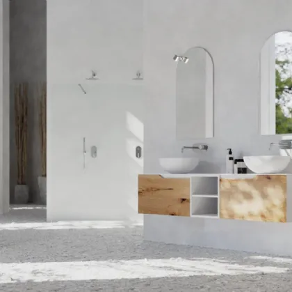 Mobile da bagno sospeso in legno e laccato bianco Rustech RT02 di Arteba