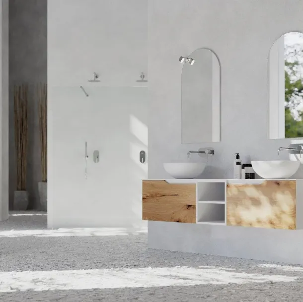 Mobile da bagno sospeso in legno e laccato bianco Rustech RT02 di Arteba