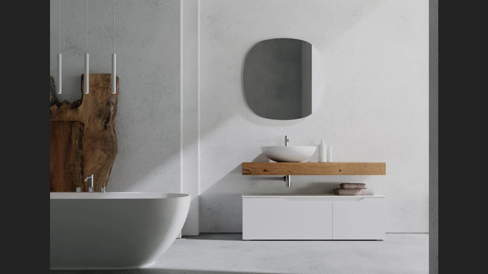 Mobile da bagno a terra in laccato bianco opaco con top in Rovere Rustech RT12 di Arteba