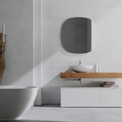 Mobile da bagno a terra in laccato bianco opaco con top in Rovere Rustech RT12 di Arteba