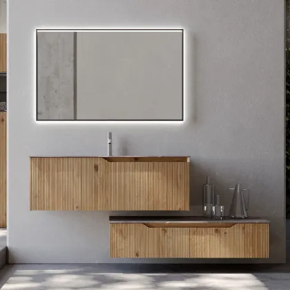 Mobile da Bagno sospeso Rustech RT24 in Rovere cannettato rustico naturale di Arteba