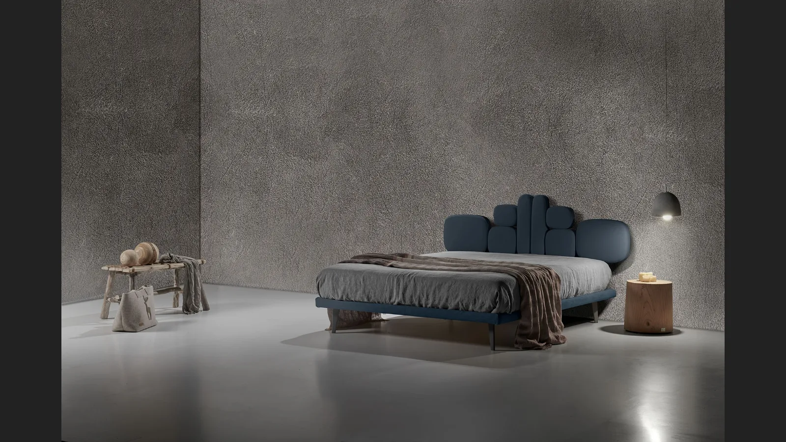 Letto in tessuto con testiera di design Twist Lionel di Excò