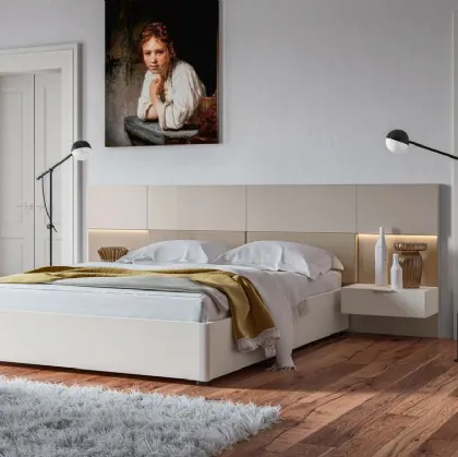 Letto con testiera GL03 Puzzle finitura Perla e Beige di Marka Total Living