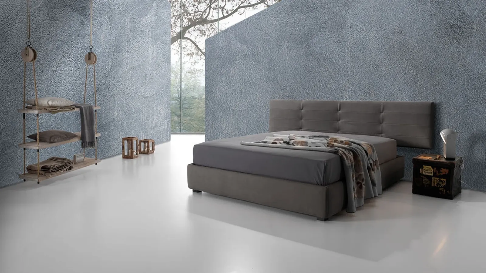 Letto in tessuto grigio con testiera Twist Tess 232 di Excò