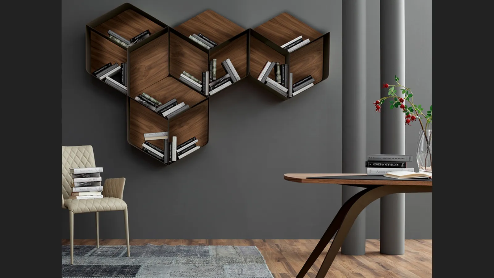 Libreria modulare sospesa di design in legno Pangea di Tonin Casa