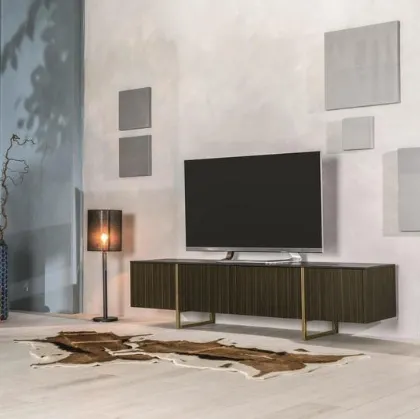 Mobile Porta Tv Omega in MDF impiallacciato con finitura ebano e top in ceramica marmo nero di Stones