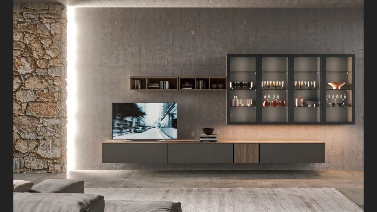 Parete Attrezzata sospesa Living T01 di Gentili Cucine