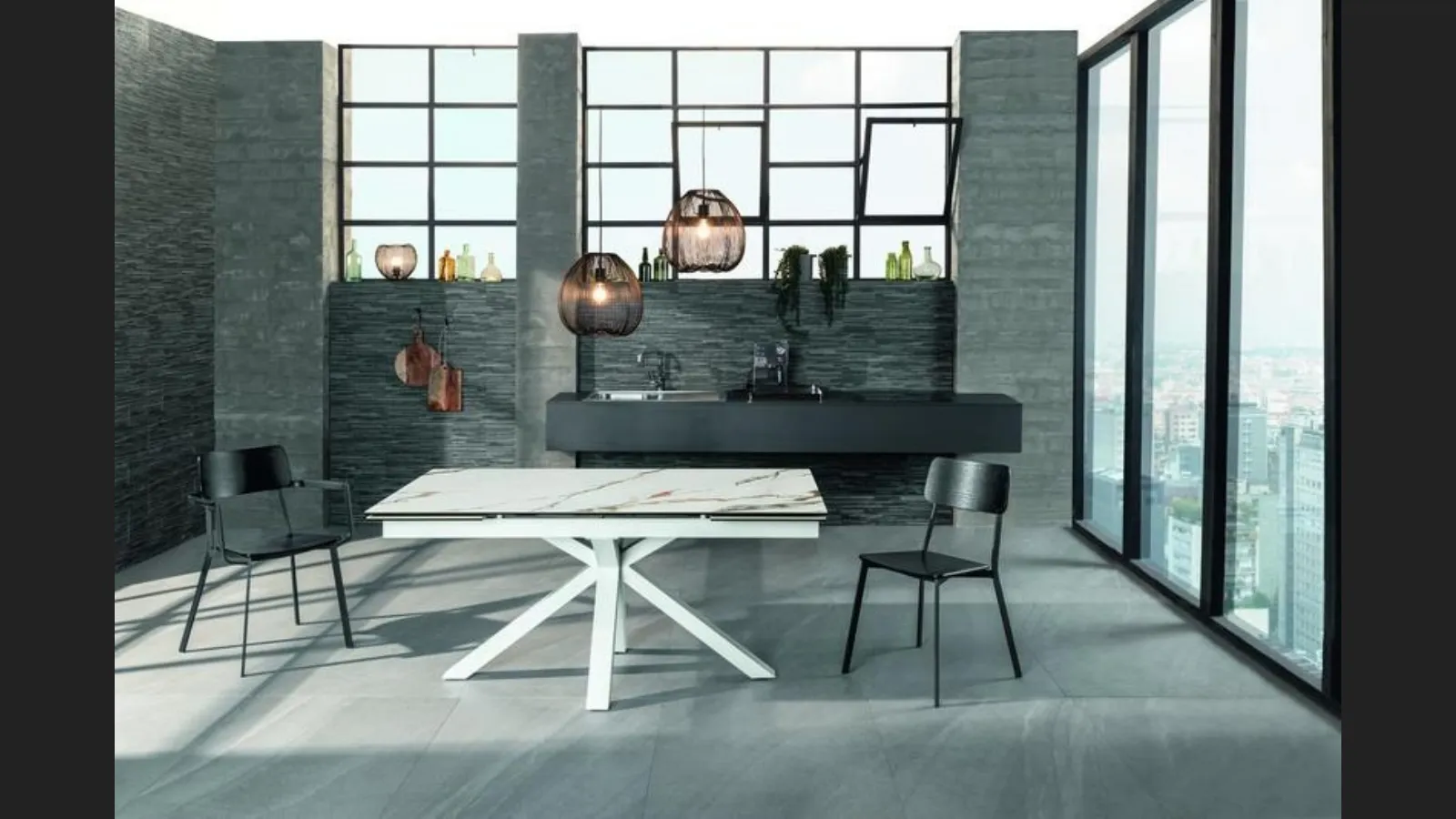 Tavolo allungabile con top in ceramica effetto marmo calacatta su vetro temprato Ceramica 01 di Stones