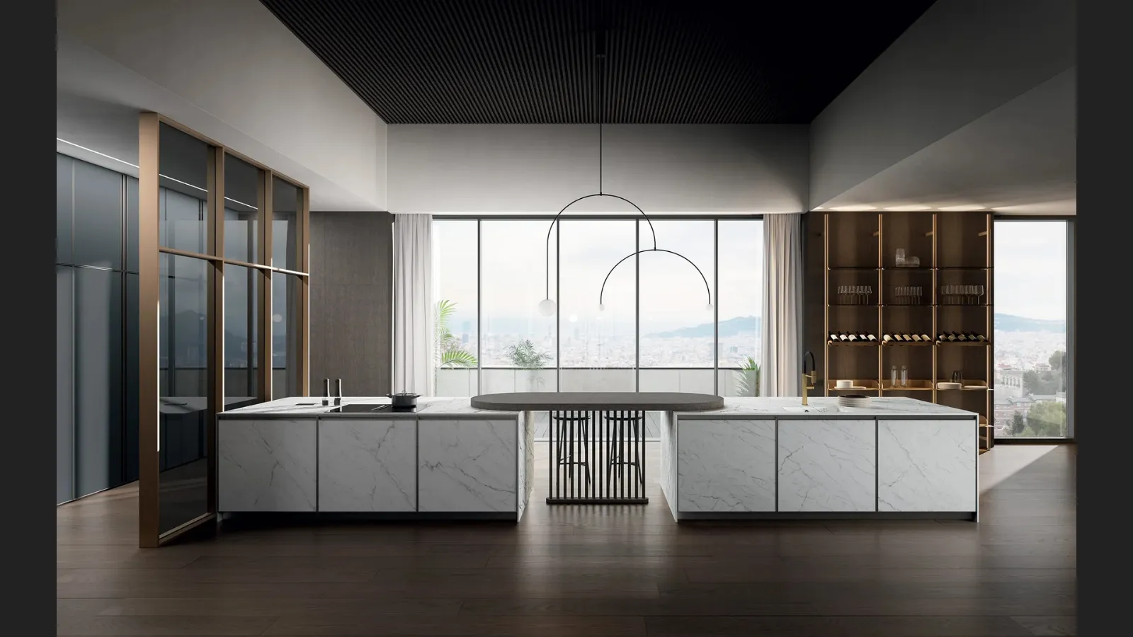 Cucina Moderna con penisola Kronos 01 in laminam di Arredo3