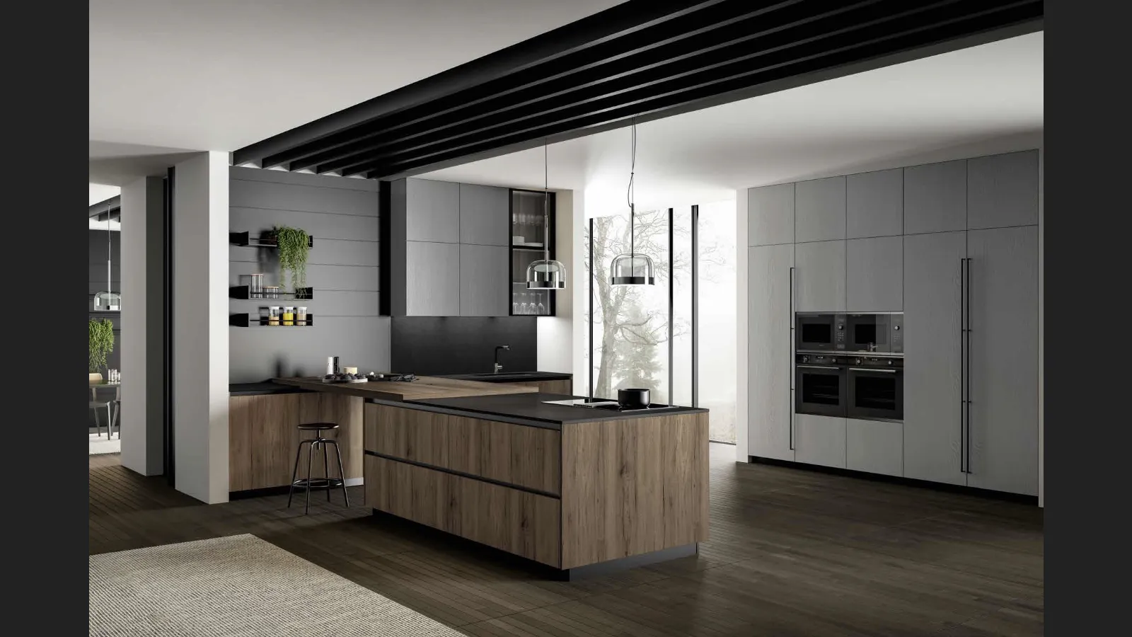 Cucina Moderna in rovere con penisola Asia 03 di Arredo3