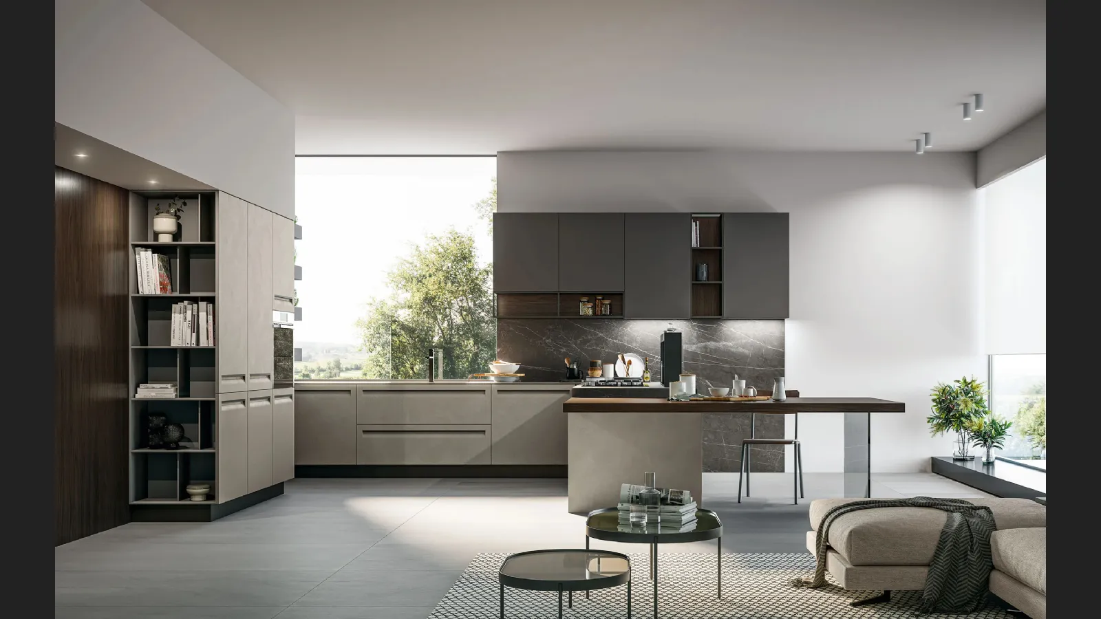 Cucina Moderna in Pet e laminato con penisola Tekna 05 di Arredo3