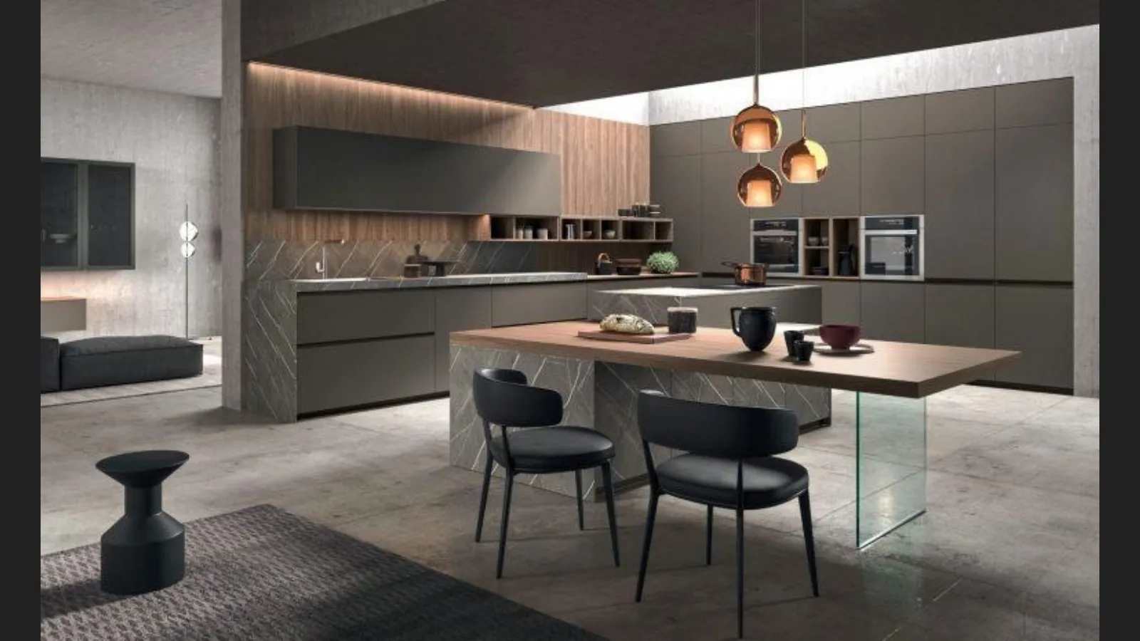 Cucina Moderna con isola Time 01 in laccato opaco, laminato e melaminico di Gentili Cucine