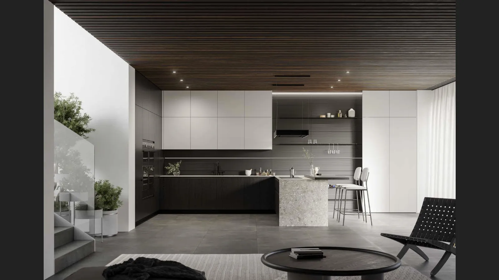 Cucina Moderna in laminato rovere e Pet con penisola Wega 01 di Arredo3